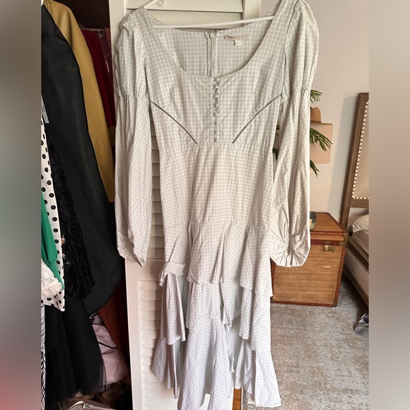 Jonathan Simkhai gingham poplin white plaid high low ruffle dress puff sleeves - Picture 8 of 11